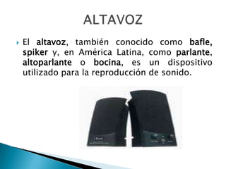 El monitor o pantalla de computadora, es un dispositivo de salida que, mediante una interfaz, muestra los resultados del procesamiento de una computadoraMONITOR