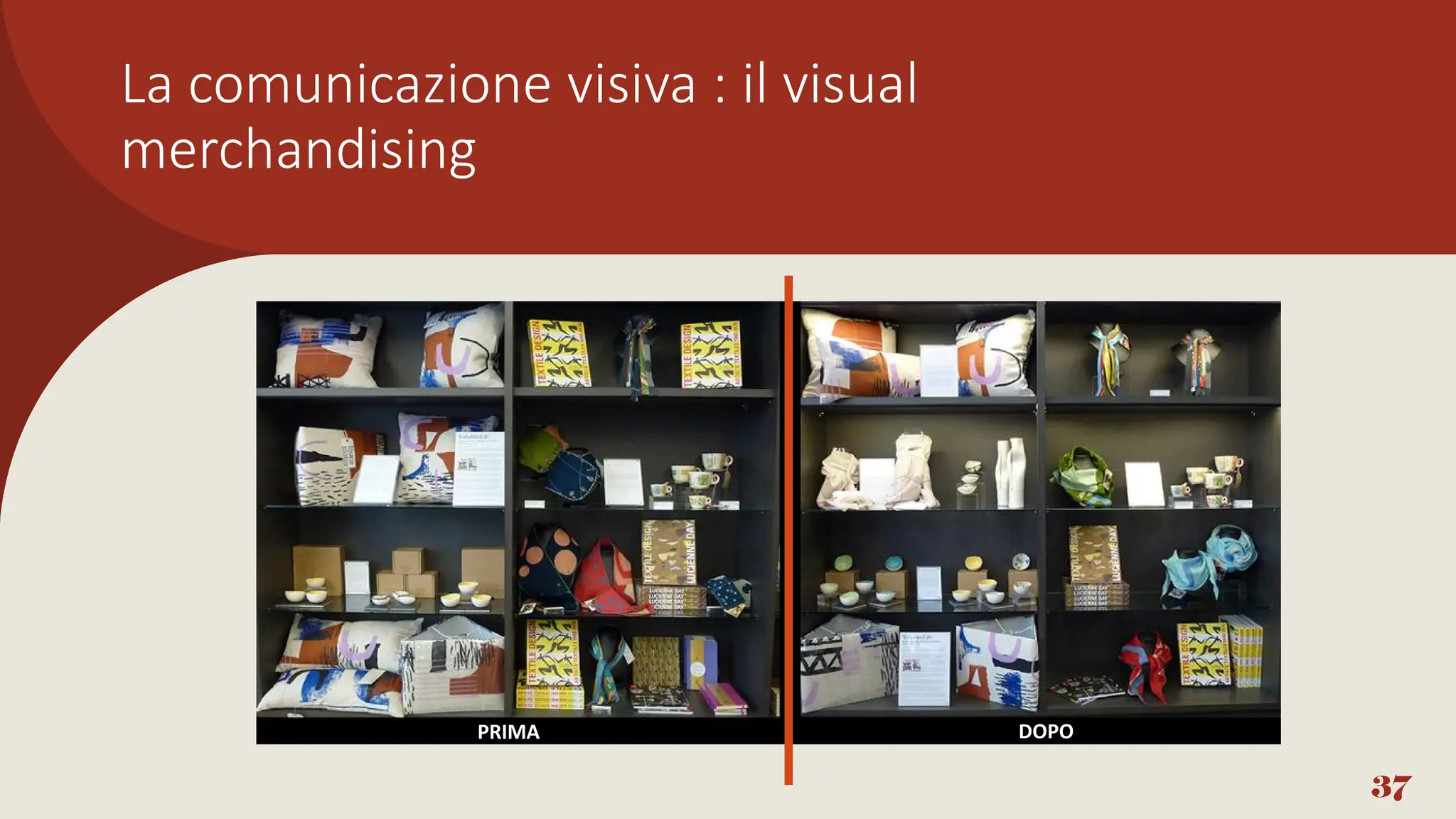 37
PRIMA DOPO
La comunicazione visiva : il visual
merchandising
 