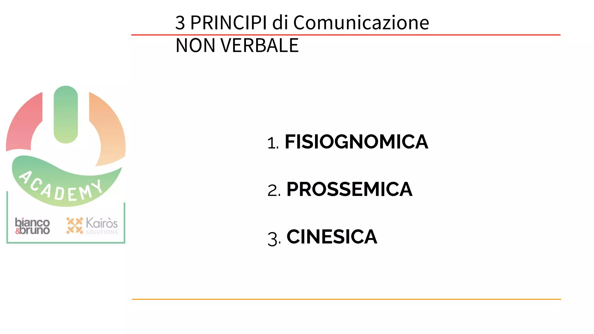 49
3 PRINCIPI di Comunicazione
NON VERBALE
1. FISIOGNOMICA
2. PROSSEMICA
3. CINESICA
 