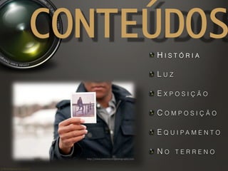 ©	
  Nuno	
  Barros	
  2011/2012	
  
CONTEÚDOS
!  H I S T Ó R I A
!  L U Z
!  E X P O S I Ç Ã O
!  C O M P O S I Ç Ã O
!  E Q U I P A M E N T O
!  N O T E R R E N O
http://www.andreiaclarophotography.com	
  
 