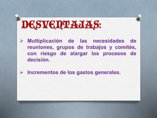  Multiplicación de las necesidades de 
reuniones, grupos de trabajos y comités, 
con riesgo de alargar los procesos de 
decisión. 
 Incrementos de los gastos generales. 
 