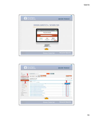 18/4/19
53
@mcielak #redesmoi
HERRAMIENTA: SEMRUSH
Analiza los blogs del sector y nos permite ver el mejor uso de Long Tail.
32
Gabriela Mejia T.
Moises.Cielak.Net
@mcielak #redesmoi
Gabriela Mejia T.
Moises.Cielak.Net
 