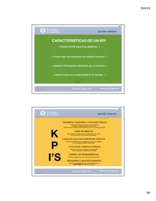 18/4/19
99
@mcielak #redesmoi
@JohnSmith
CARACTERISTICAS DE UN KPI
Gabriela Mejia T.
Moises.Cielak.Net
@mcielak #redesmoi
@JohnSmith
K
P
I’S Gabriela Mejia T.
Moises.Cielak.Net
 