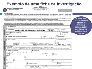 Exemplo de uma ficha de investigação
Os itens de 1 a
30 são comuns
a todas as
fichas , e
correspondem
aos dados de
notificação no
SINAN
 