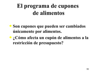 El programa de cupones  de alimentos Son cupones que pueden ser cambiados únicamente por alimentos. ¿Cómo afecta un cupón de alimentos a la restricción de presupuesto? 