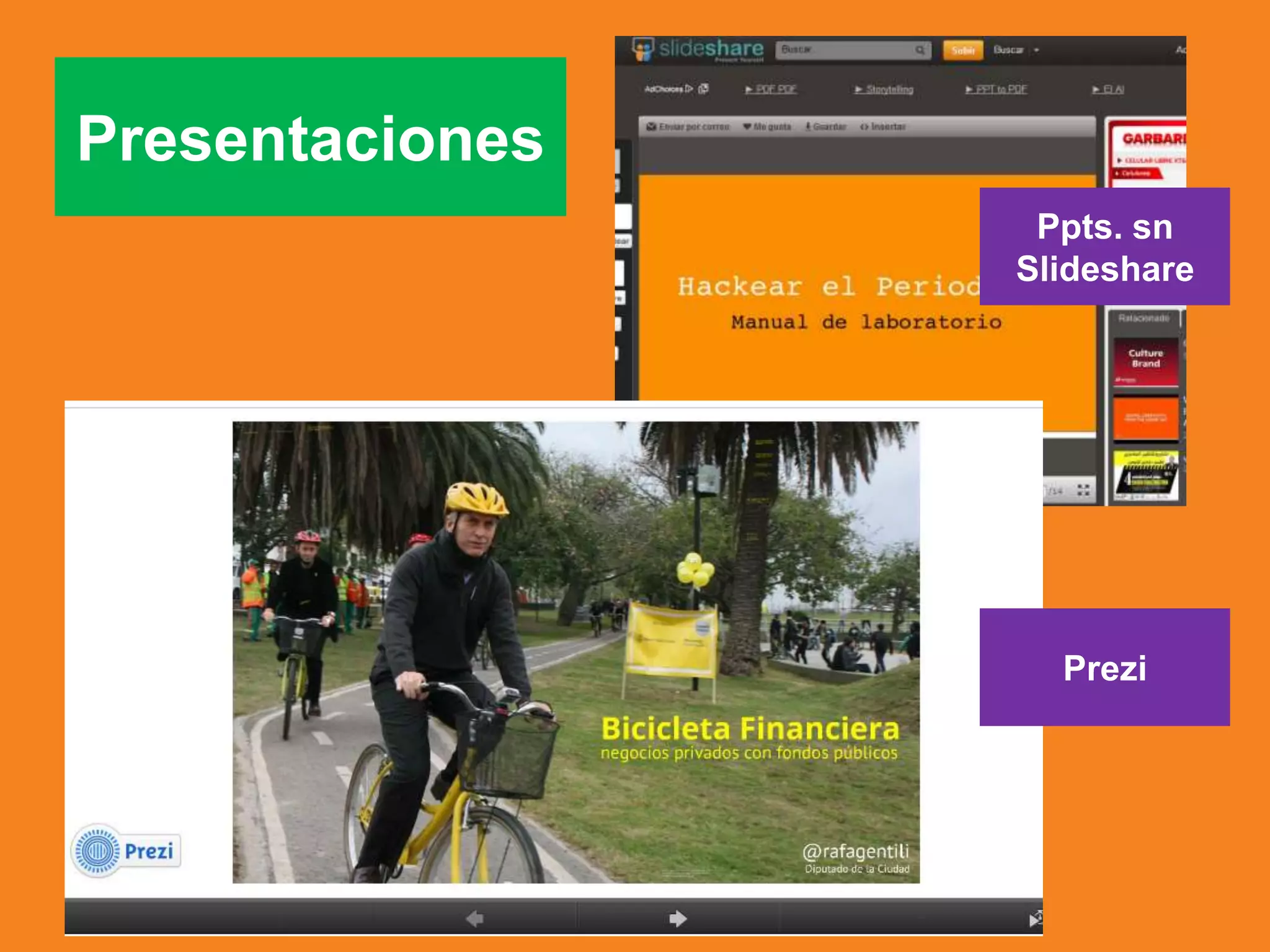 Presentaciones
Prezi
Ppts. sn
Slideshare
 