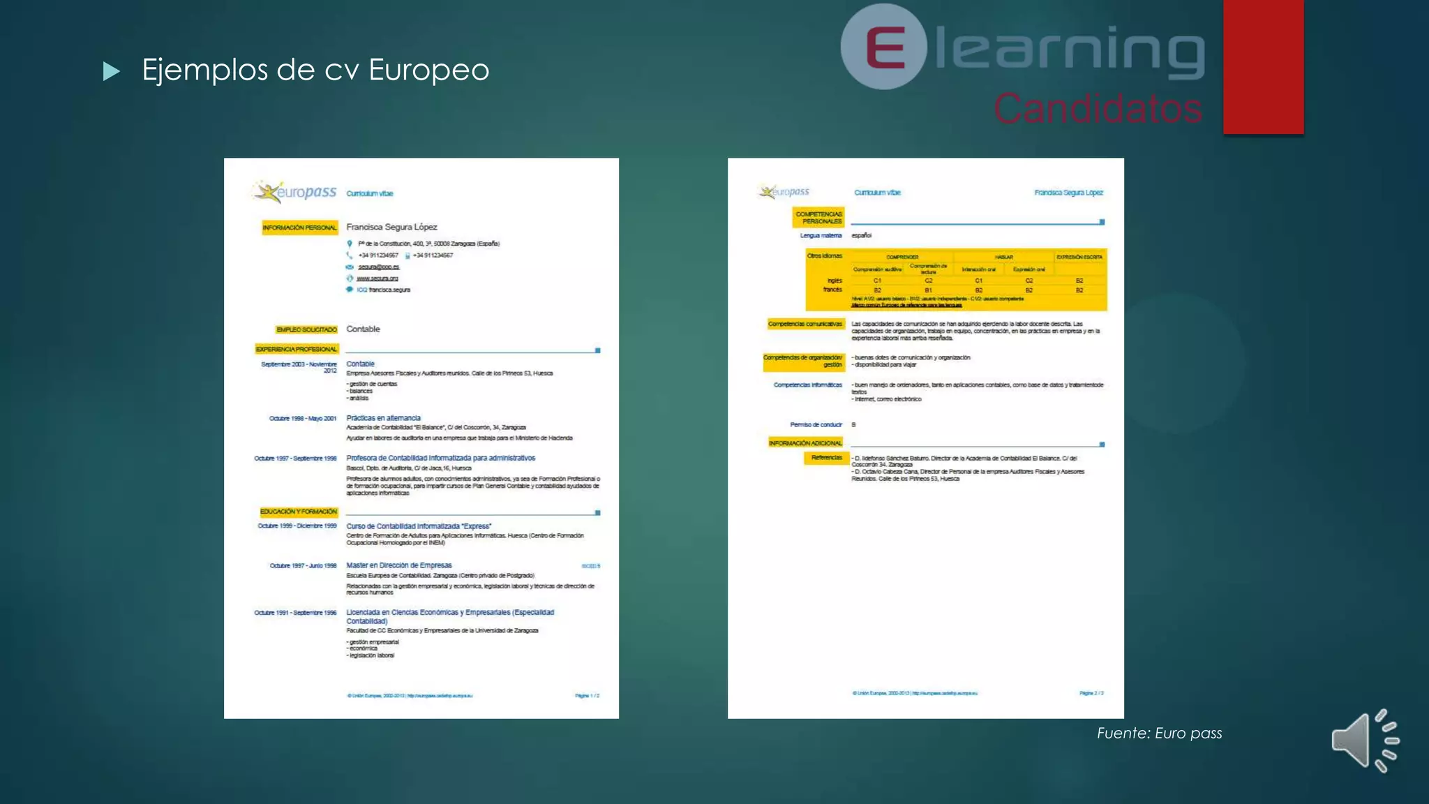 

Ejemplos de cv Europeo

Fuente: Euro pass

 