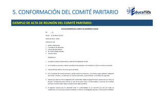 5. CONFORMACIÓN DEL COMITÉ PARITARIO
EJEMPLO DE ACTA DE REUNIÓN DEL COMITÉ PARITARIO:
 