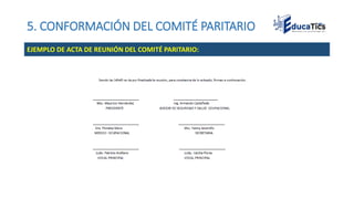 5. CONFORMACIÓN DEL COMITÉ PARITARIO
EJEMPLO DE ACTA DE REUNIÓN DEL COMITÉ PARITARIO:
 