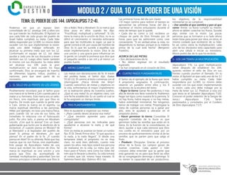 modulo 2 / Guia 10 / EL PODER DE UNA VISIÓN
TEMA: El PODER DE LOS 144. (Apocalipsis 7:2-4).
Podemos ver que un equipo bien
consolidado de 12 produjo 144, y ellos son
los que traerán las multitudes. El Apóstol ve
que cada líder de cada grupo del pueblo de
Israel había cumplido su meta. Cada líder
debía responder por 12.000. Lo mismo debe
suceder con los que implementan la visión:
cada uno debe trabajar enfocado en
alcanzar su primera meta que son los 12.
Conformado el equipo de 12, Ud. debe
ayudar a cada uno de sus discípulos a tener
también sus 12. Luego ellos harán también
lo mismo con sus discípulos. Su meta debe
ser alcanzar sus 144, pues la gran
multiplicación se dará cuando los haya
conformado. Dios se encargará de traerlos
de diferentes lugares, tribus, pueblos y
naciones, para que sean parte de su
ministerio.
1.- EL SELLO EN LA FRENTE DE LOS LÍDERES
Posiblemente recordará que el Señor puso
una marca en la frente a Caín cuando pecó al
matar a su hermano. Esta marca era un sello,
no físico, sino espiritual, por que Dios es
Espíritu. De modo que cuando la gente veía
a Caín, sentía la marca en el espíritu. La
marca espiritual identifica a las personas,
Hitler, por ejemplo, no tuvo una marca física,
pero cuando Ud. ve una de sus fotos, de
inmediato lo relaciona con el holocausto
judío. Por otro lado, si piensa en Abraham
Lincoln, ¿Con qué lo asocia? Con un buen
gobernante que luchó por la abolición de la
esclavitud. ¿Y cuando piensa en Moisés? Ve
al libertador y al legislador del pueblo de
Israel. Si piensa en Abraham, ¿En qué
piensa? En el padre de la fe. ¿Y cuando
piensa en Abel? En su ofrenda. Note que hay
marcas que no son físicas, sino espirituales.
Este pasaje de Apocalipsis habla de una
marca que reciben los siervos de Dios. Tal
marca es espiritual, es una unción y una
gracia que Dios da, acompañada de
santidad, multiplicación y autoridad. Son los
mismos principios o bendiciones que Dios le
dio a Adán, Noé y Abraham. Es la marca que
Dios puso en ellos cuando les dijo:
“Fructificad, multiplicad y señoread”. Si Ud.
tiene la marca de la unción de Dios, no le es
difícil el crecimiento ni necesita esforzarse
para que las multitudes le sigan, ya que la
gente correrá a Ud. por causa del nombre de
Dios. Es lo que les sucede a aquellas que
están implementando la visión. Dios le da
una unción y una gracia para influenciar en
la gente; se cumple la promesa que dice que
el pequeño vendrá a ser mil y el menor un
pueblo fuerte.
2.- METAS CUMPLIDAS
Las metas son declaraciones de fe. A través
del profeta Isaías, el Señor dijo: (Isaías
55:10-11). El camino al éxito comienza con el
interrogante: ¿Hacia dónde me dirijo?
Cuando carecemos de metas y objetivos en
la vida, enfrentamos el mayor impedimento
en la realización plena de nuestros sueños.
¿Qué es una meta? Es un objetivo claro, con
una fecha establecida. Es un sueño al cual se
le ha asignado un tiempo límite.
3.- TRES PLANTEAMIENTOS
Ellos le ayudarán a organizar sus metas:
• ¿Para cuándo deseo alcanzar esa meta?
• ¿Qué necesito aprender para poder
conquistarla?
• ¿Qué personas son las indicadas para
ayudarme a alcanzar la meta y de qué
forma?
Vivir sin metas es avanzar sin tener un rumbo
fijo. El Dr. Derek Prince dice: “El que apunta a
la nada, a la nada llegará”. Si desde una
temprana edad, el propósito no es muy
claro, no está bien definido, cuanto más
pasen los años, más lejos estará esa persona
de realizarse en la vida. La meta que Ud.
trace para el futuro, será como los rieles del
tren que lo llevarán a destino. Su vida tomará
el rumbo que Ud. mismo haya trazado. El
Salmista David dijo: (Salmos 40:1-3a).
Las primeras horas del día son claves:
• El mejor camino para redimir el tiempo es
aprovechar las primeras horas del día y
mantener el mismo entusiasmo durante el
resto de tiempo que le quede.
• Cada día es como si Ud. recibiera un
cheque de parte de Dios firmado por 24
horas para que las administre como crea
conveniente. “Si en verdad amas la vida, no
desperdicies tu tiempo porque es la materia
prima de la cual está hecha” (Benjamín
Franklin).
ACERCA DE LAS METAS:
• Son declaraciones de fe.
• No deben regresar sin el resultado
esperado.
• Se han originado en el corazón de Dios.
4.- CUATRO PASOS FUNDAMENTALES
El Señor da el ejemplo de la lluvia que tiene
4 propósitos asignados. A continuación,
observe un paralelo entre ellos y los 4
escalones de la escalera del éxito:
• Regar la tierra: Ganar. No podemos ir mas
allá de donde nos lleve nuestra fe. Podremos
llegar tan lejos como nuestra fe lo permita. Si
no hay lluvia, habrá sequía; si no hay metas,
habrá esterilidad ministerial. No tengamos
temor de trabajar con metas. Propóngase la
meta de cuántas personas va a ganar por
año, esto le ayudará a ubicarse en el
propósito divino.
• Hacer germinar la tierra: Consolidar. El
segundo cometido de la lluvia es que
germinen todas las semillas que están en la
tierra. Es la función de la consolidación, es
decir, ayudar a que cada persona que Dios
nos confía en el ministerio pase por un
proceso de quebrantamiento similar al de las
semillas que se parten para que salga el
fruto.
• Producir: Discipular. Gracias al proceso
eficaz de la lluvia, los campos gozan de
buenas cosechas. Cada pastor o líder
cristiano debe entender que la gente que
está ganando no es para que llene las sillas
de su congregación domingo a domingo. Si
no tienen la capacidad de ser productivos,
los objetivos de la responsabilidad
ministerial no se cumplirán.
• Dar semilla al que siembra y pan al que
come: Enviar. La lluvia cumplió su misión,
ahora se deben cosechar los frutos. Sucede
algo similar con la visión. Las pocas
personas que se formaron a su lado ahora
están listas para poner por obra, en otros, el
mismo cuidado que recibieron de su líder.
Es así como viene la multiplicación; cada
uno de los discípulos está capacitado para
abrir una célula e iniciar su ministerio.
Ahora podrá dar de lo que ha recibido.
5.- LOS 144 TRAEN LA MULTIPLICACIÓN
(Apocalipsis 7:9). La gran multiplicación
viene después de establecer los 144,
quienes reciben el sello de Dios en sus
frentes cuando asumen el llamado. En la
visión, el Apóstol ve que cada uno de los 12
había cumplido su meta. Cada líder
respondería por 12.000. Lo mismo debe
suceder con los que están implementando
la visión: cada uno debe trabajar por la
meta de tener sus 12. Predican a viva voz
que Jesús es el Salvador (Apocalipsis 7:10).
Conocen el poder redentor de la Sangre de
Jesús.) (Apocalipsis 7:14). Serán
pastoreados y consolados por el Cordero
de Dios (Apocalipsis 7:17)
 