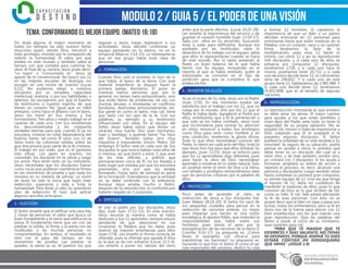 modulo 2 / Guia 5 / EL PODER DE UNA VISIÓN
TEMA: CONFORMANDO EL MEJOR EQUIPO. (MATEO 16:18)
Sin duda alguna, el mayor visionario de
todos los tiempos ha sido nuestro Señor
Jesucristo quien, siendo Dios, renunció a
todo privilegio, movido por la compasión de
redimir la humanidad. Él sabía por qué
estaba en este mundo y también sabía el
tiempo con que contaba para culminar Su
obra. Al final de su carrera, Jesús pudo decir:
“Lo logré” o “Consumado es”. Jesús se
apartó de lo convencional. No buscó sus 12
en las mejores escuelas de teología, los
escogió en una noche de oración (Lucas
6:12). No podemos elegir a nuestros
discípulos por su simpatía, capacidad
intelectual, oratoria, o por sus habilidades o
talentos; los escogemos por que el Espíritu
da testimonio a nuestro espíritu de que
tienen un corazón fiel. Igual que un hábil
artesano, como hace el alfarero con el barro,
Jesús los tomó en Sus manos y fue
formándolos. Tres años y medio trabajó en el
carácter de cada uno; con Sus enseñanzas
los descontaminaba y les compartía
verdades eternas para que, cuando Él ya no
estuviera, vivieran en total dependencia del
Espíritu Santo, tal como Él vivió. Los 12 de
Jesús fuero las columnas sólidas sobre las
que descansaría gran parte de la fe cristiana.
Él trabajó en sus vidas, que es el pastoreo
más eficaz. Los ganó en oración, los
consolidó, los discipuló en la célula y luego
los envió. Para tener éxito en Su ministerio,
Jesús necesitaba que los discípulos fueran
como rocas que pudieran mantenerse firmes
en los momentos de prueba y que nada los
moviera en su manera de pensar. La visión
de Jesús ha sido la única que logró traer
redención, esperanza y vida a toda la
humanidad. Para llevar a cabo Su grandioso
plan de redención, Él tuvo que aplicar
algunos sencillos principios:
1.- ELECCIÓN
El Señor enseñó que al edificar una casa hay
2 clases de personas: el sabio que busca un
buen fundamento y el necio que edifica en la
arena. El fundamento tiene que ver con las
piedras, lo sólido, lo firme, y la arena con las
multitudes o las muchas personas no
comprometidas. En ambos, el resultado se
verá con el paso del tiempo, en los
momentos de prueba. Las piedras se
quedan, la arena se va. Al parecer los que
seguían a Jesús, luego regresaron a sus
actividades. Jesús decidió conformar un
equipo pensando en lo eterno, no en lo
temporal (Marcos 3:14-15). Lo interesante es
que en ese grupo había toda clase de
personas.
2.- FORMACIÓN
Cuando Dios creó al hombre, lo hizo de lo
que había, el barro de la tierra. Con este
material imperfecto se dispuso hacer la
primera pareja. Asimismo, Él pone en
nuestras manos personas que, por lo
general, no tienen nada extraordinario, sino
que están llenos de problemas, tal vez con
muchas deudas, o enredadas en conflictos
familiares, destruidas emocionalmente, etc.
Esa gente es como el barro, mas Ud. tiene
que verla con los ojos de la fe. Con sus
palabras, su ejemplo y su testimonio
influenciarán sus vidas. En el equipo del
Señor Jesús había varios que tenían un
carácter muy fuerte. Dos eran hermanos,
Juan y Santiago, a quienes llamó “los hijos
del trueno”. También había otro muy
impulsivo e imprudente, Simón, Pedro. Sin
embargo, El Señor veía en cada uno de Sus
discípulos lo que nunca habían visto ellos de
sí mismos, así que tomó a estos 3, que eran
de los más difíciles, y prefirió que
permanecieran cerca de Él, no los llevaba a
todo lugar que visitaba por que los estuviera
premiando, sino por que los estaba
formando. Forjar lazos de amistad es parte
de la formación. Entendemos que la amistad
no se debe confundir con la tolerancia.
Aunque Jesús amaba mucho a Pedro,
después de Su resurrección, lo confrontó por
haberle negado en 3 ocasiones.
3.- ENFOQUE
Al orar al padre por Sus discípulos, Jesús
dijo: (Leer Juan 17:11-12). En esta oración,
Jesús resumía la manera como se había
dedicado a Sus 12 apóstoles; siempre estuvo
pendiente de que atesoraran en sus
corazones la Palabra que les daba, pues
reservó las mejores enseñanzas para ellos
(Juan 17:8). Les enseñó la forma correcta de
ofrendar, pues la ofrenda que agrada A Dios
es la que se da con esfuerzo (Lucas 21:1-4).
Les enseñó a poner los valores del reino
antes que la parte afectiva (Lucas 14:25-28).
Les enseñó la importancia del servicio y de
guardar el corazón humilde (Juan 13:14-17).
Salía con ellos en Su recorrido, buscando
estar a solas para edificarlos. Aunque era
asediado por las multitudes, nada lo
desenfocó de Su trabajo con el equipo; sabía
que ellos lo representarían cuando se fuera
de este mundo. Por lo tanto presentó al
Padre un buen balance de lo que había
hecho con Su equipo, incluyendo en el
reporte al que se había revelado, quién al
traicionarlo se convirtió en el hijo de
perdición para que se cumpliera lo que
estaba escrito.
4.- INVERTIR EN ELLOS
Ya en el ocaso de Su vida, Jesús oró al Padre:
(Juan 17:6). En ese momento estaba tan
satisfecho por el trabajo con los 12, que no
ruega por el mundo, sino por los 12 que el
Padre le había dado. Agradeció al Padre por
ellos, enfatizando que a Él le pertenecían y
que solo se los había confiado. Jesús tuvo
que incomodarse para centrar Su atención
en otros, renunció a todos Sus privilegios
como Dios para venir como hombre y, en
esta condición, revelarnos la gloria divina.
Todo lo que ellos necesitaban conocer del
Padre, lo vieron en cada acto del Hijo, todo lo
que Jesús hizo fue para que ellos imitaran Su
ejemplo. (Juan 13:15). Jesús se esforzó para
que los 12 aprendieran algo diferente, pues
para hacer la obra de Dios necesitaban
aprender a moverse en lo sobre natural. Solo
así podrían tener el reino de Dios a la tierra,
con señales y prodigios extraordinarios para
que las personas creyeran por la palabra de
ellos.
5.- PROYECCIÓN
Poco antes de ascender al cielo, la
instrucción de Jesús a Sus discípulos fue:
(Leer Mateo 28:18-20). El Señor los sacó de
sus pequeñas ciudades para pensar en la
redención de naciones enteras. Lo mejor
para impactar una nación es una visión
estratégica. El apóstol Pablo, que entendió la
responsabilidad que había sobre sus
hombros, pues sentía el peso por la
evangelización de las naciones de la tierra (1
Corintio 9:16-17). La pregunta es: ¿Cómo
llevar el evangelio con eficacia para
transformar las naciones? La respuesta es:
haciendo lo que hizo el Señor. Él como el ser
más importante del universo, dedicó Su vida
a formar 12 hombres. Si captamos la
importancia de que un líder o un pastor
decidan enfocarse en 12 personas para
entrenarlas hasta que estén maduras en la
Palabra, con un corazón sano y un carácter
firme, tendremos la llave de la
multiplicación, pues esos 12 harán lo
mismo con otros 12 y así se reproducirán
144 discípulos; y si cada uno de ellos se
esfuerza por conquistar 12 discípulos,
tendríamos 1728, y si cada uno hace lo
mismo, podríamos tener 20.732, y si cada
uno de estos decide tener 12, el crecimiento
sería de 248.832. Y si cada uno de este
grupo tiene 12, hablaríamos de 2.985.984. Y
si cada uno decide tener 12, tendríamos
35.831.898, que es el tamaño de algunas
naciones.
6.- REPRODUCCIÓN:
La reproducción ministerial es que primero
se debe amar las almas. El mejor camino
para ayudar a los que están perdidos y
viven lejos del Padre, ante todo, es tener la
seguridad de su propia salvación. No se
engañe Ud. mismo ni trate de impresionar a
Dios creyendo que Él le aceptará si le
presenta algunos discípulos. El Señor
prefiere la totalidad de su vida rendida a Su
voluntad. Ya seguro de su salvación, podrá
pensar en ayudar a otros; lo primero que
debe tener es un discípulo del cual va a
venir otro, y de éste también vendrá otro;
así contará con 3 discípulos. Si los ayuda a
formarse, ampliará su esfera de acción y
repetirá el proceso, es decir, alcanzar una
persona y discipularla. Luego vendrán otros
hasta completar su primera gran conquista,
su primer equipo de 12. Una vez que tenga
el equipo de 12, debe ser cuidadoso de
mantener la madurez de ellos, pues lo que
conocen de Dios es lo que reciben de Ud.
como su líder. Si Ud. falla estará afectando
la fe de esas personas. Con esto no se
quiere decir que el líder no vaya a pasar por
luchas, todos los enfrentamos, pero la fe en
Jesús nos da la fuerza para vencer. Los 12
bien establecidos son los que traerán una
gran reproducción. Que las palabras del
Señor a Josué, al inicio de su ministerio,
sean también para Ud.
“MIRA QUE TE MANDO QUE TE
ESFERRCES Y SEAS VALIENTE; NO TEMAS
NI DESMAYES, PORQUE JEHOVÁ TU DIOS
ESTARÁ CONTIGO EN DONDEQUIERA
QUE VAYAS” (JOSUÉ 1:9)
 