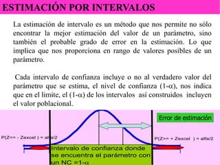 La estimación de intervalo es un método que nos permite no sólo
encontrar la mejor estimación del valor de un parámetro, s...