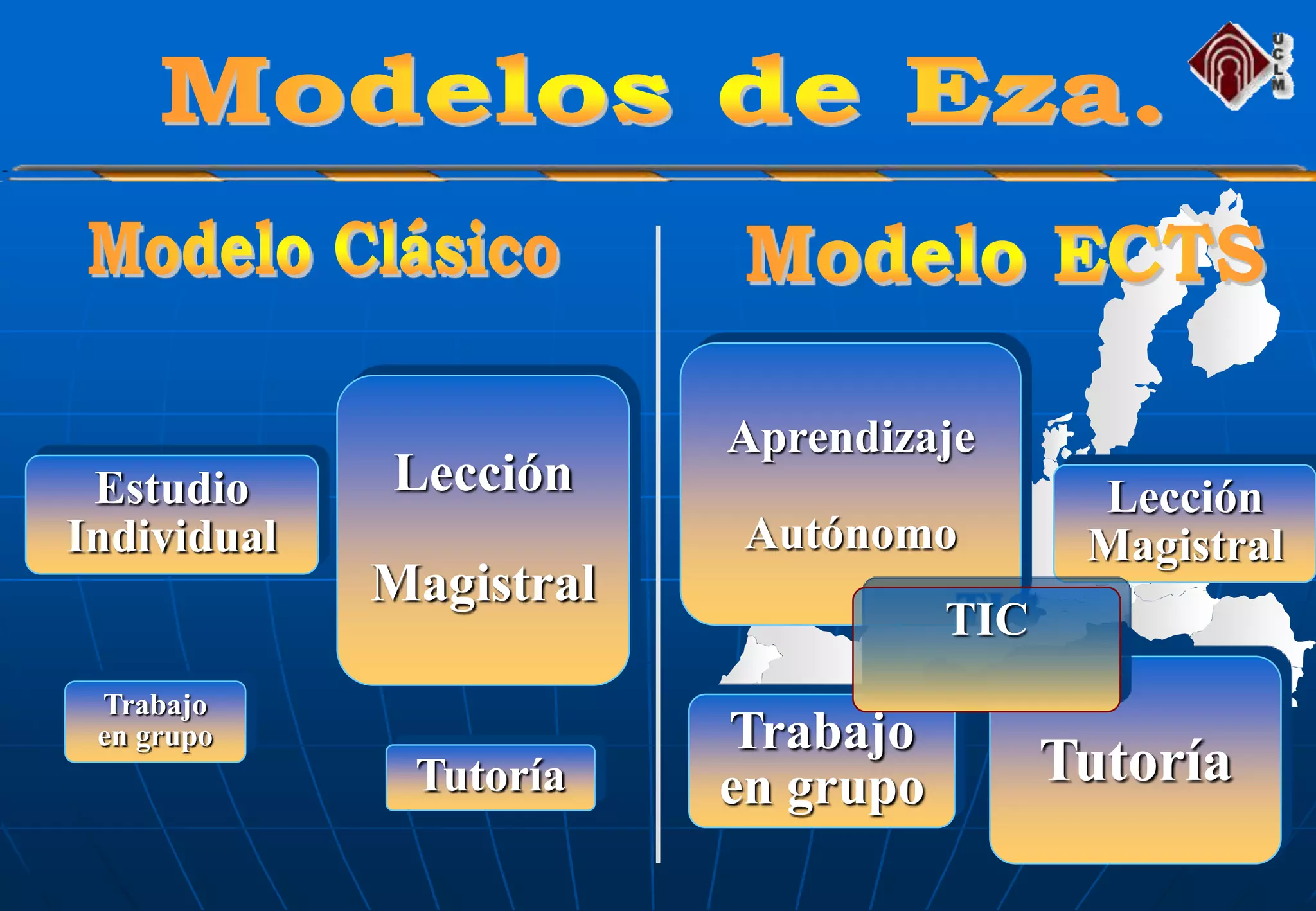 Estudio
Individual
Lección
Magistral
Trabajo
en grupo
Tutoría
Aprendizaje
Autónomo
Trabajo
en grupo Tutoría
Lección
Magistral
TIC
 
