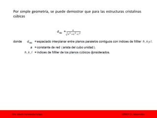 Dra. Izbeth Hernández López UPAEP Cs. Materiales
Por simple geometría, se puede demostrar que para las estructuras cristalinas
cúbicas
 