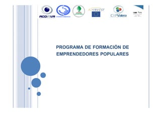PROGRAMA DE FORMACIÓN DE
EMPRENDEDORES POPULARESEMPRENDEDORES POPULARES
 