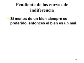 Si menos de un bien siempre es preferido, entonces el bien es un mal Pendiente de las curvas de indiferencia 