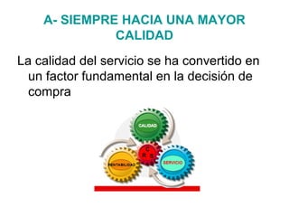 A- SIEMPRE HACIA UNA MAYOR
CALIDAD
La calidad del servicio se ha convertido en
un factor fundamental en la decisión de
com...