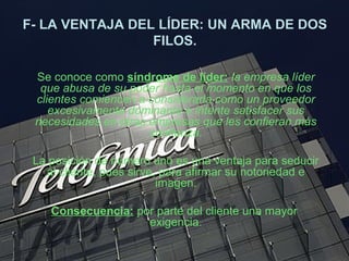 F- LA VENTAJA DEL LÍDER: UN ARMA DE DOS
FILOS.
Se conoce como síndrome de líder: la empresa líder
que abusa de su poder ha...