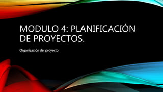 MODULO 4: PLANIFICACIÓN
DE PROYECTOS.
Organización del proyecto
 