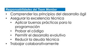 Responsabilidades del Team Member
• Comprender los principios del desarrollo ágil
• Asegurar la excelencia técnica
• Aplic...