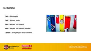 ESTRUCTURA
Parte 1. Introducción
Parte 2. Peligros físicos
Parte 3. Peligros para la salud
Parte 4. Peligros para el medio ambiente
Capítulo 4.2 Peligros para la capa de ozono
 