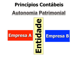 Princípios Contábeis 
Entidade 
Empresa A Empresa B 
 