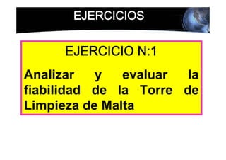 EJERCICIOS


      EJERCICIO N:1
Analizar   y   evaluar  la
fiabilidad de la Torre de
Limpieza de Malta
 