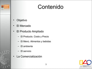 Contenido <ul><li>Objetivo </li></ul><ul><li>El Mercado </li></ul><ul><li>El Producto Ampliado </li></ul><ul><ul><li>El Pr...