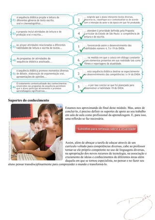 Suportes do conhecimento

                                            Estamos nos aproximando do final deste módulo. Mas, antes de
                                            concluí-lo, é preciso definir os suportes de apoio ao seu trabalho
                                            em sala de aula como profissional da aprendizagem. E, para isso,
                                            uma reflexão se faz necessária.




                                            Assim, além de abraçar a tarefa de educar através de um
                                            currículo voltado para competências diversas, cabe ao professor
                                            tornar-se ele próprio competente no uso de linguagens diversas,
                                            na apropriação dos novos recursos de tecnologia, na associação e
                                            cruzamento de ideias e conhecimentos de diferentes áreas além
                                            daquela em que se tornou especialista, no pensar e no fazer seu
aluno pensar transdisciplinarmente para compreender o mundo e transformá-lo.
 