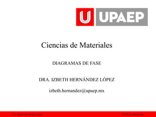 Dra. Izbeth Hernández López UPAEP Cs. Materiales
Ciencias de Materiales
DIAGRAMAS DE FASE
DRA. IZBETH HERNÁNDEZ LÓPEZ
izbeth.hernandez@upaep.mx
 