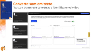 Converte som em texto
Watson transcreve conversas e identifica envolvidos
 