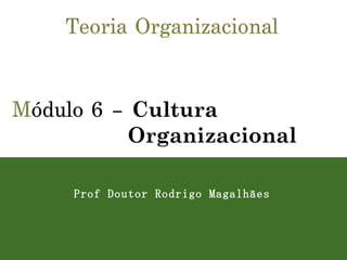 Teoria Organizacional M ódulo 6 –  Cultura Organizacional Prof Doutor Rodrigo Magalhães 