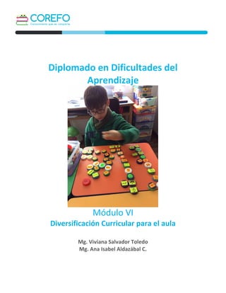 Diplomado en Dificultades del
Aprendizaje
Módulo VI
Diversificación Curricular para el aula
Mg. Viviana Salvador Toledo
Mg. Ana Isabel Aldazábal C.
 