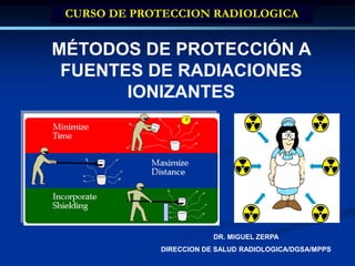 DE PROTECCIÓN RADIOLÓGICA
MÉTODOS DE PROTECCIÓN A
FUENTES DE RADIACIONES
IONIZANTES
DR. MIGUEL ZERPA
DIRECCION DE SALUD RADIOLOGICA/DGSA/MPPS
CURSO DE PROTECCION RADIOLOGICA
 