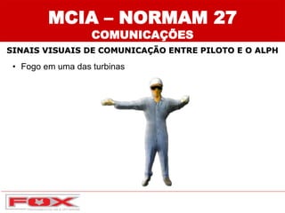 • Fogo em uma das turbinas
SINAIS VISUAIS DE COMUNICAÇÃO ENTRE PILOTO E O ALPH
MCIA – NORMAM 27
COMUNICAÇÕES
 