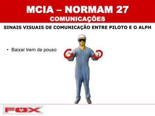 • Baixar trem de pouso
SINAIS VISUAIS DE COMUNICAÇÃO ENTRE PILOTO E O ALPH
MCIA – NORMAM 27
COMUNICAÇÕES
 