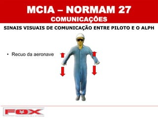 • Recuo da aeronave
SINAIS VISUAIS DE COMUNICAÇÃO ENTRE PILOTO E O ALPH
MCIA – NORMAM 27
COMUNICAÇÕES
 