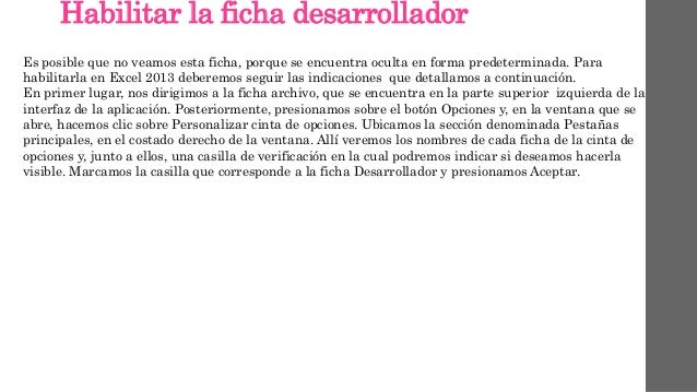 Ficha de Desarrollador(Developer tab)