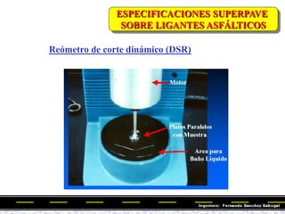 Reómetro de corte dinámico (DSR)
ESPECIFICACIONES SUPERPAVE
SOBRE LIGANTES ASFÁLTICOS
 