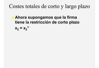 Costes totales de corto y largo p
                             g plazo
  Ahora supongamos que la firma
  tiene la restricción de corto plazo
  x2 = x2”
 