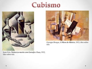 Georges Braque, A Mesa do Músico, 1913, óleo sobre
tela

Juan Gris, Natureza-morta com Garrafa e Faca, 1912,
óleo sobre tela

 