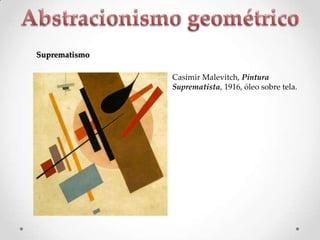 Suprematismo
Casimir Malevitch, Pintura
Suprematista, 1916, óleo sobre tela.

 