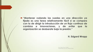  “Mantener rodando las ruedas en una dirección ya
fijada es una tarea relativamente fácil si se compara
con la de dirigir la introducción de un flujo continuo de
cambios e innovaciones, y de evitar que la
organización se desbarate bajo la presión.”
H. Edgard Wrapp
Ing. Carlos Parra Carrillo
ADMINISTRACION DE OPERACIONES
 