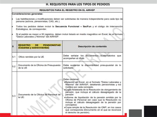 H. REQUISITOS PARA LOS TIPOS DE PEDIDOS
 