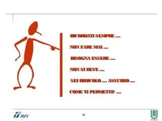 RICORDATI SEMPRE ....RICORDATI SEMPRE ....
NON FARE MAI ....NON FARE MAI ....
BISOGNA ESSERE ....BISOGNA ESSERE ....
NON SI DEVE ....NON SI DEVE ....
SEI RIDICOLO .... ASSURDO ....SEI RIDICOLO .... ASSURDO ....
COME TI PERMETTI? ....COME TI PERMETTI? ....
41
 