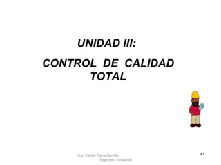 UNIDAD III:  CONTROL  DE  CALIDAD TOTAL Ing. Carlos Parra Carrillo  Ingeniero Industrial 
