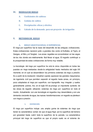 Modulo De Riega Modulo de riego hidraulica | DOCX