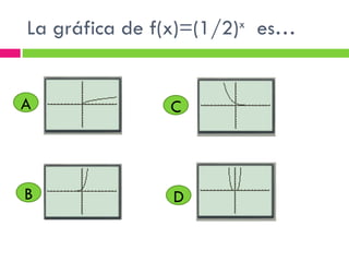 La gráfica de f(x)=(1/2) x   es… A D C B 