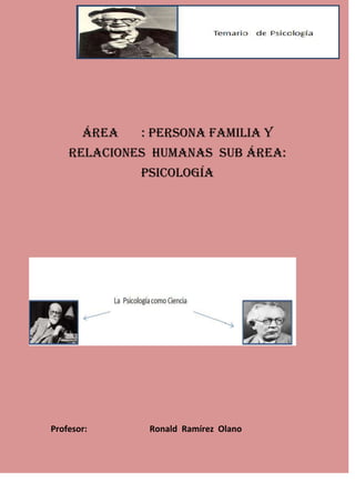 Área : Persona Familia y
Relaciones Humanas Sub área:
Psicología
Profesor: Ronald Ramírez Olano
 