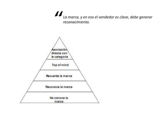 La marca, y en eso el vendedor es clave, debe generar
reconocimiento.
“
 